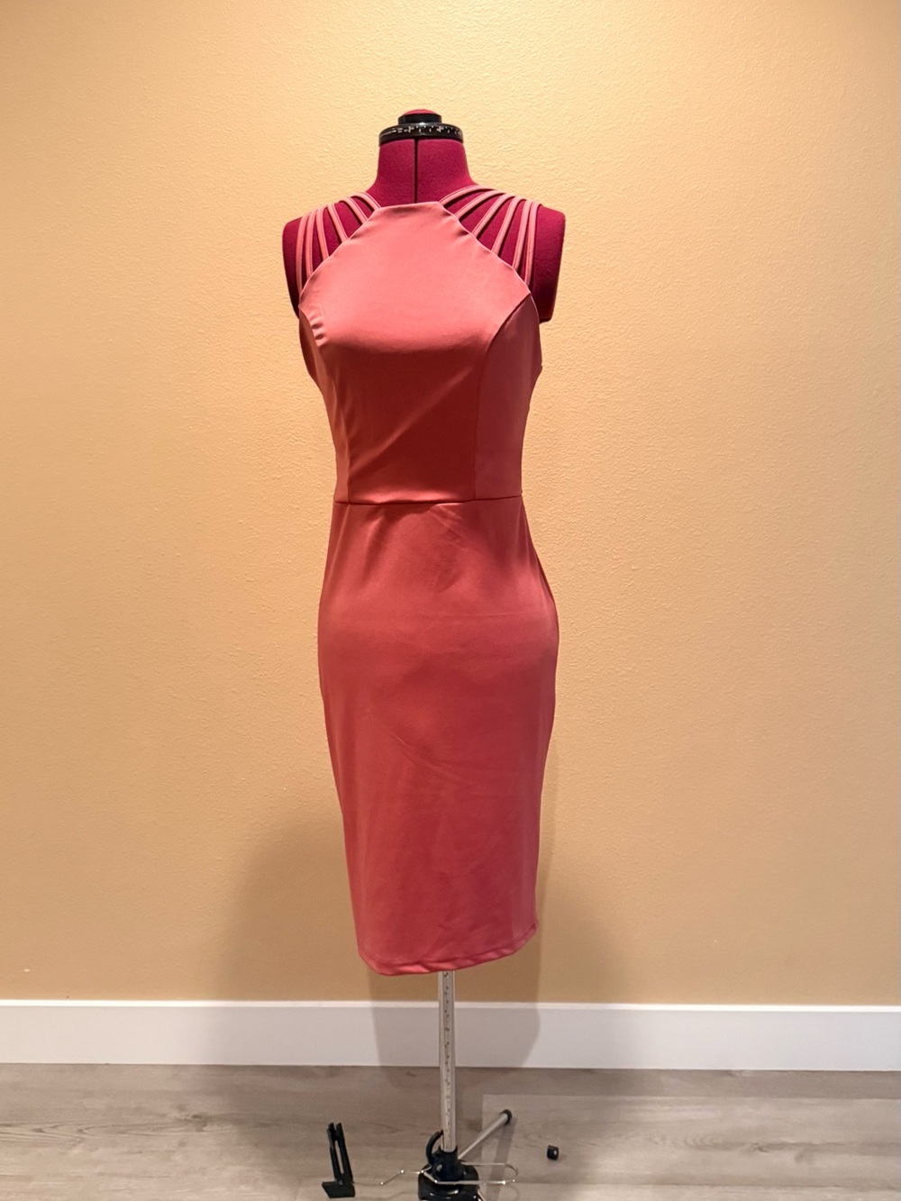 Grace Karin Rose-Pink Strappy Halter Midi Dress
